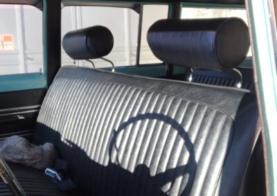 Black leather seats in a vintage Jeep