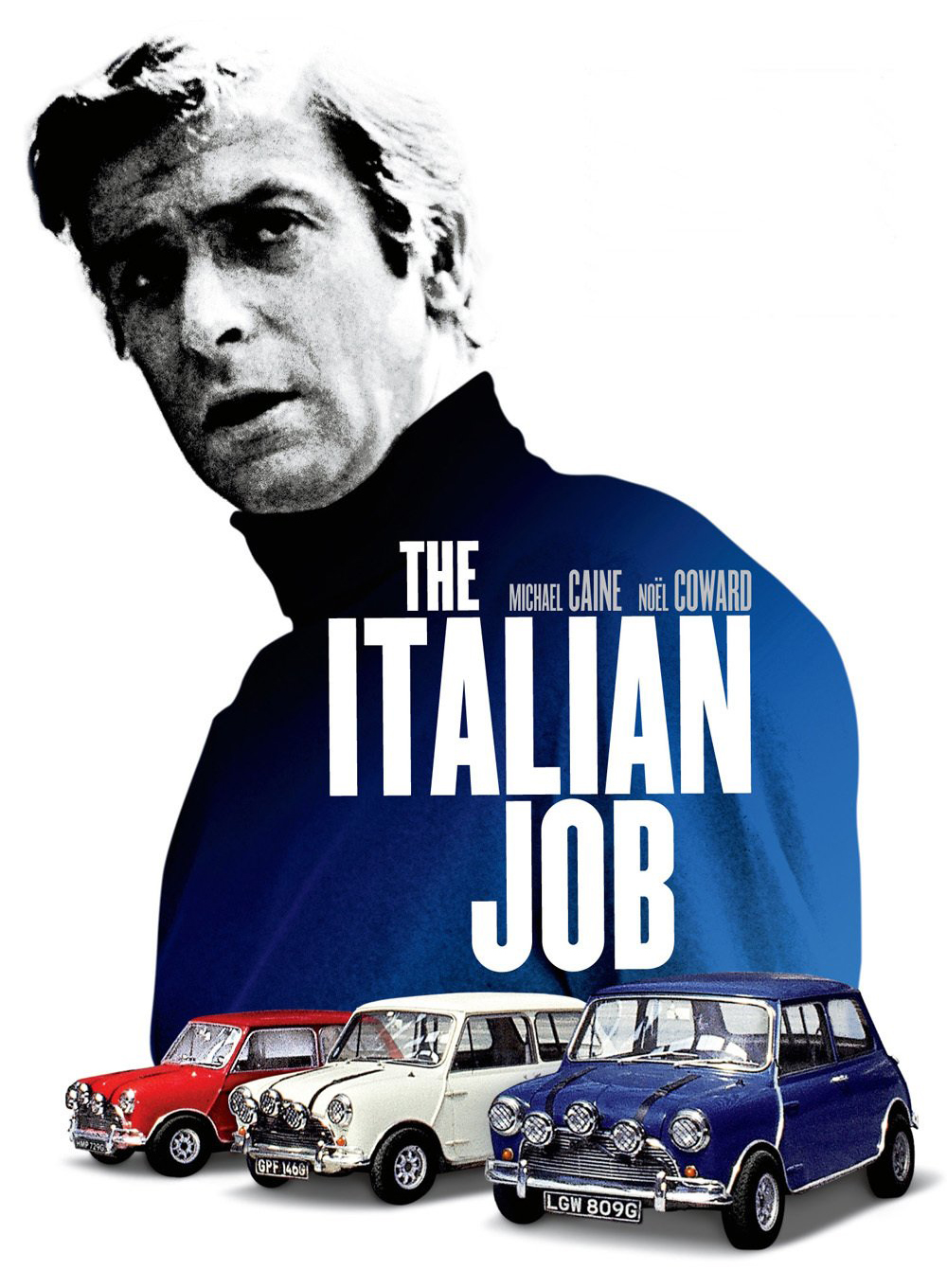 The Italian Job movie poster, with Michael Caine and 3 Minis