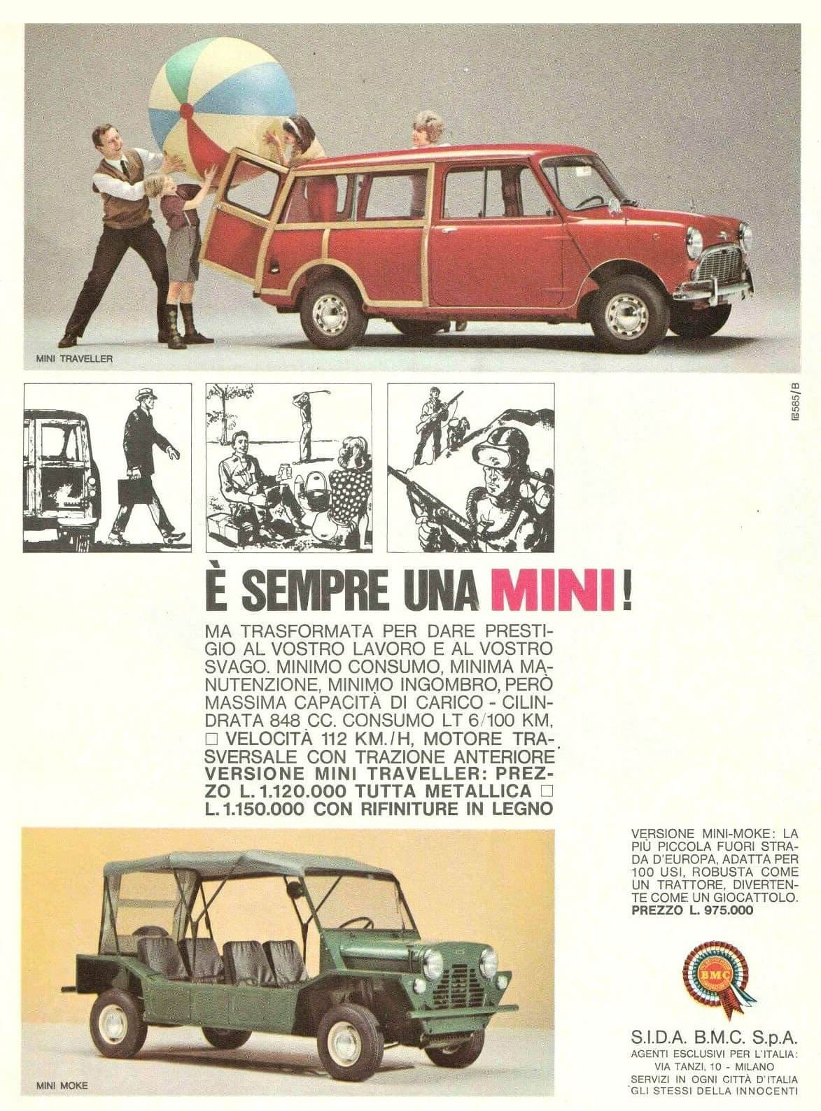 Vintage Italian Advert for a MINI t station wagon car
